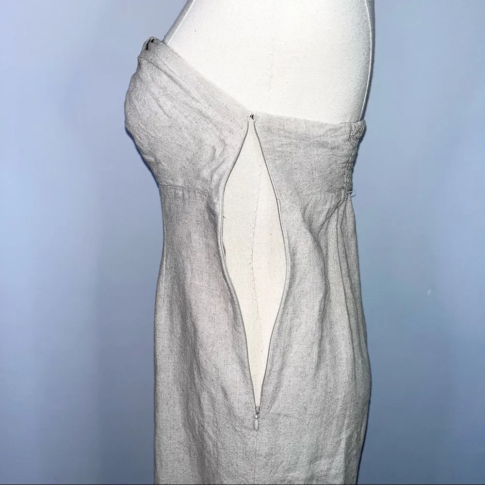 URBAN OUTFITTERS Khaki Light Tan Strapless Linen Wide Leg Jumpsuit Romper XS - Image 12