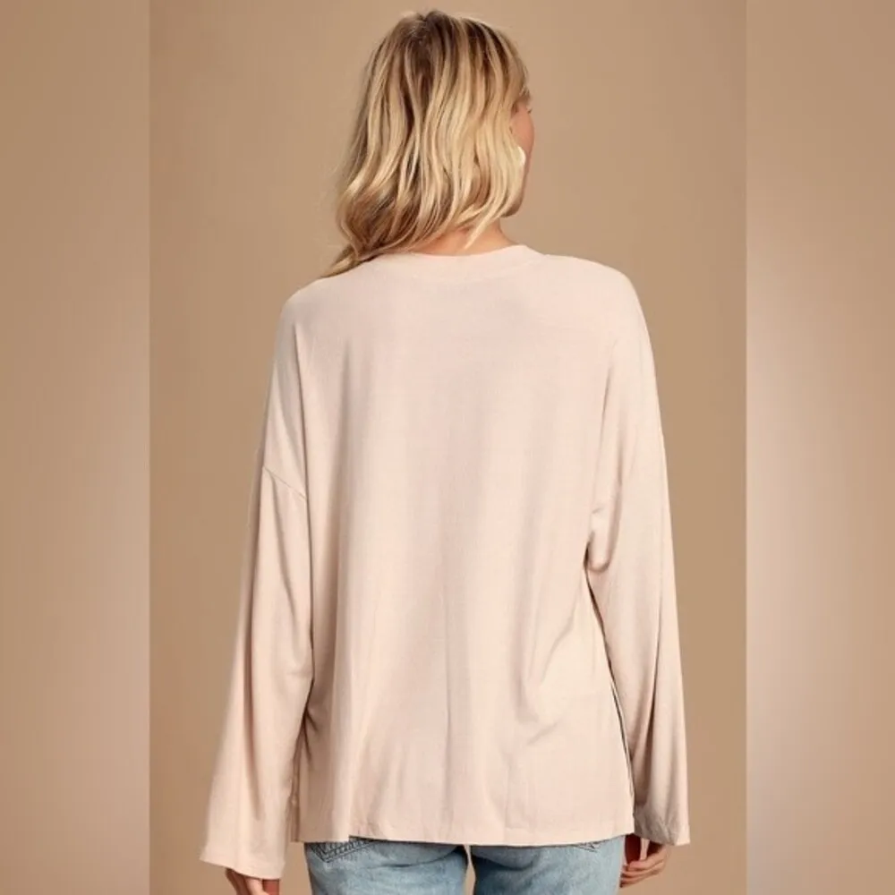 Lulus Sz S Mercurio Beige Ribbed Long Sleeve Top - Image 10