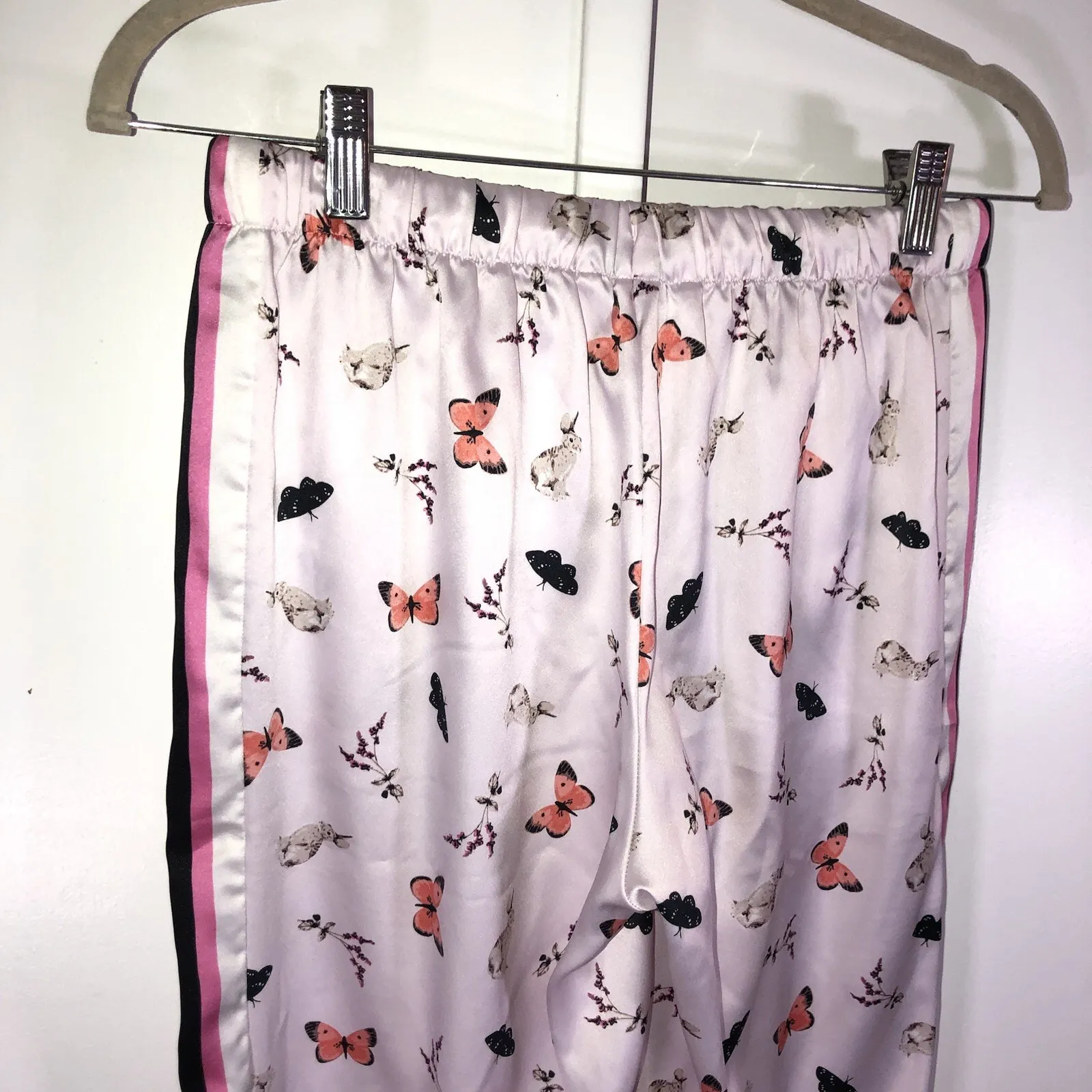 Victoria Secret Satin Pajama Lounge Pants Pink Bunny Butterfly Floral Pinstripe - Image 7