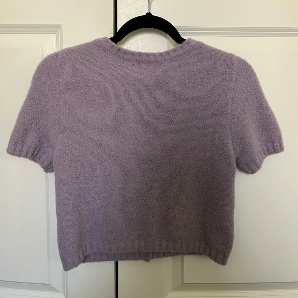 NWT Francesca’s Purple Fluffy Knitted Short Sleeved Cardigan with Shinny Buttons - Image 5
