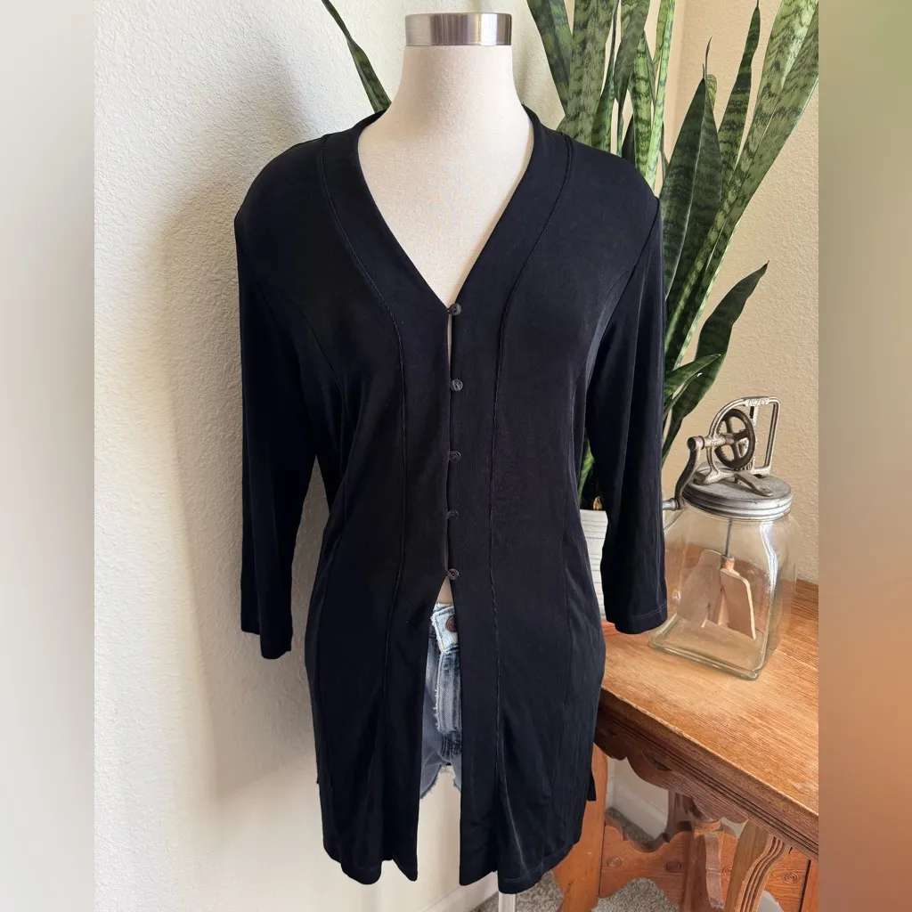 Vintage Chico’s Travelers Black Festival Tunic‎ Button Top Made in USA Size 1 Size M - Image 5