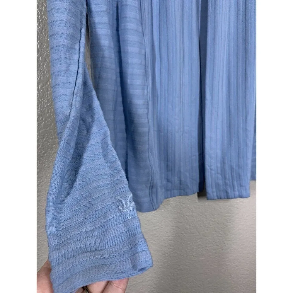 IBEX XS Open Front Knit Cardigan Sweater Merino Wool Blend Blue Textured… - Image 3