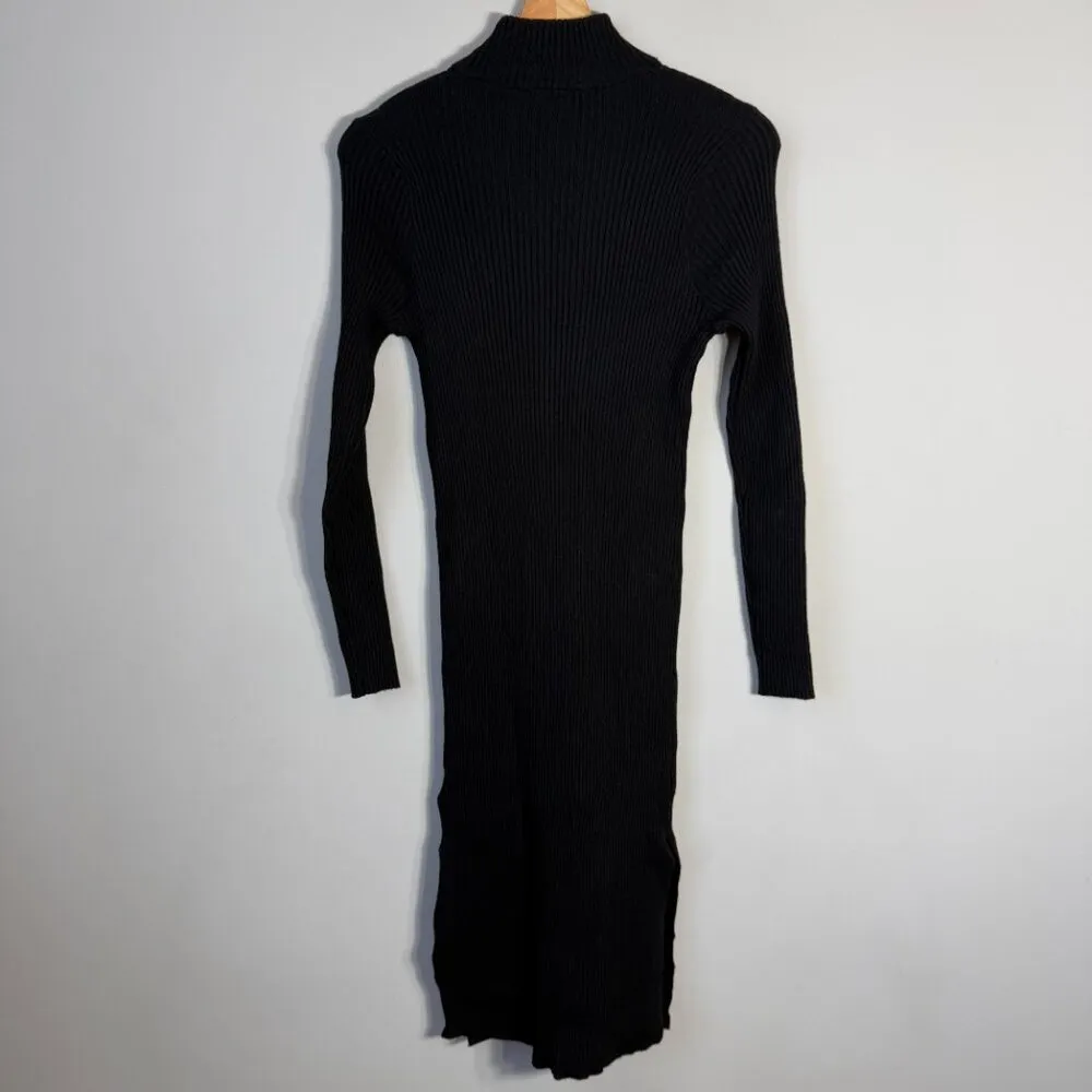 Magaschoni Long Sleeve Mock Neck Knit Sweater Dress Women's Medium Black Slits - Image 9