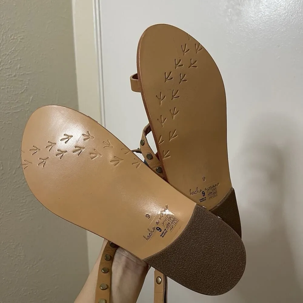NWOB Anthropologie Beek Lorikeet Tan strappy studded leather sandals US 9 $225 Brown - Image 5