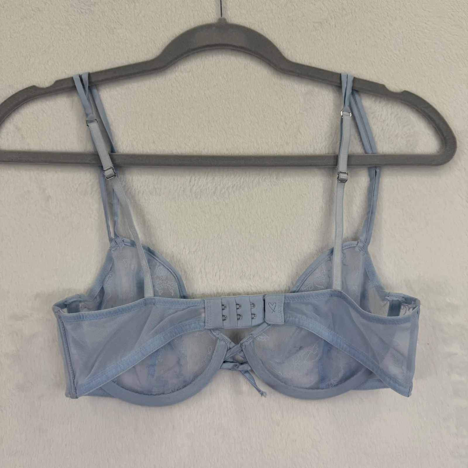Victoria's‎ Secret Light Blue Lace Unlined Demi Bra 32C Floral Sheer READ - Image 2