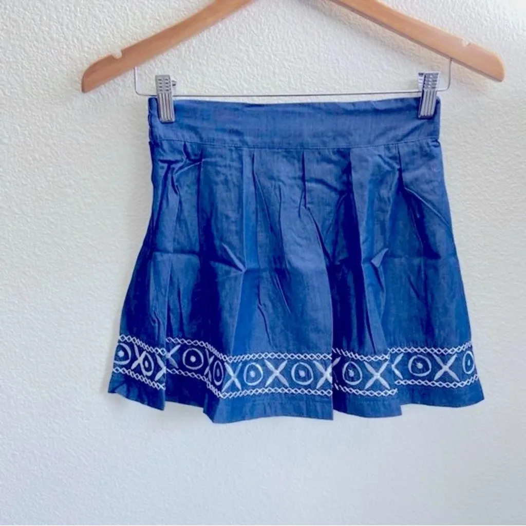 POL size S mini skirt. Blue Embroidered Women's Skirt, soft cotton denim - Image 7