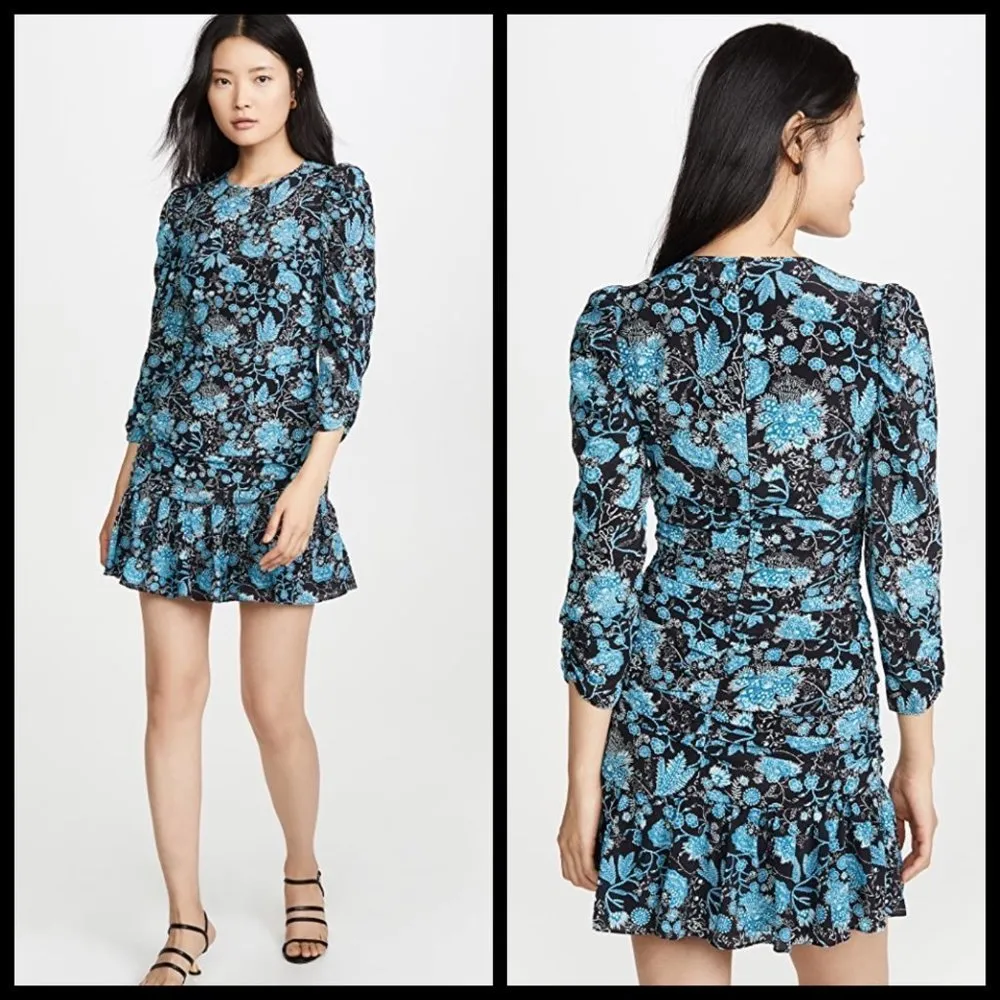💕TANYA TAYLOR💕 Raven Dress ~ Paisley Floral Blue Print 6 NWOT Drop Waist Silk - Image 4