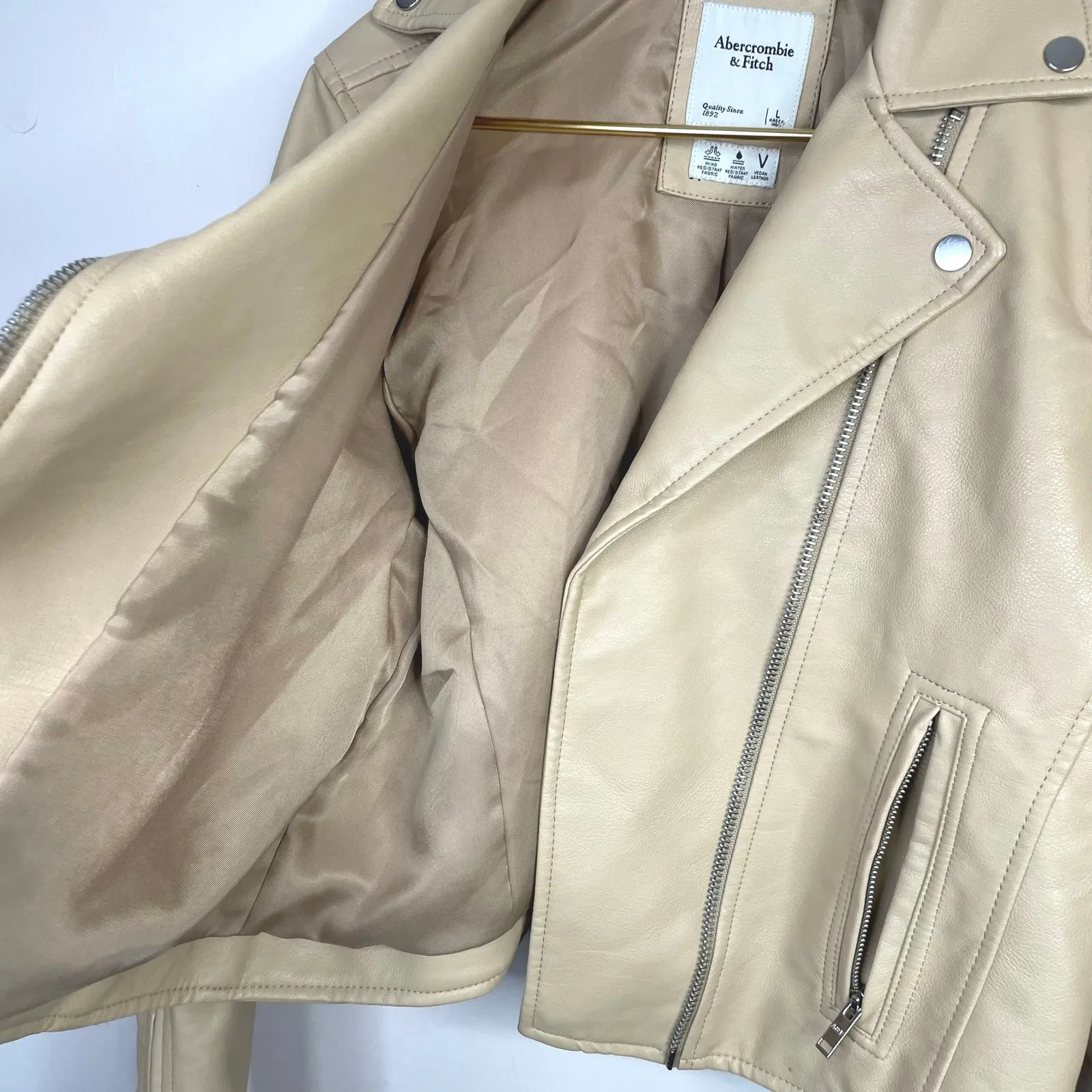 Abercrombie & Fitch Vegan Faux Leather Moto Motorcycle Jacket Womens L New NWT - Image 7