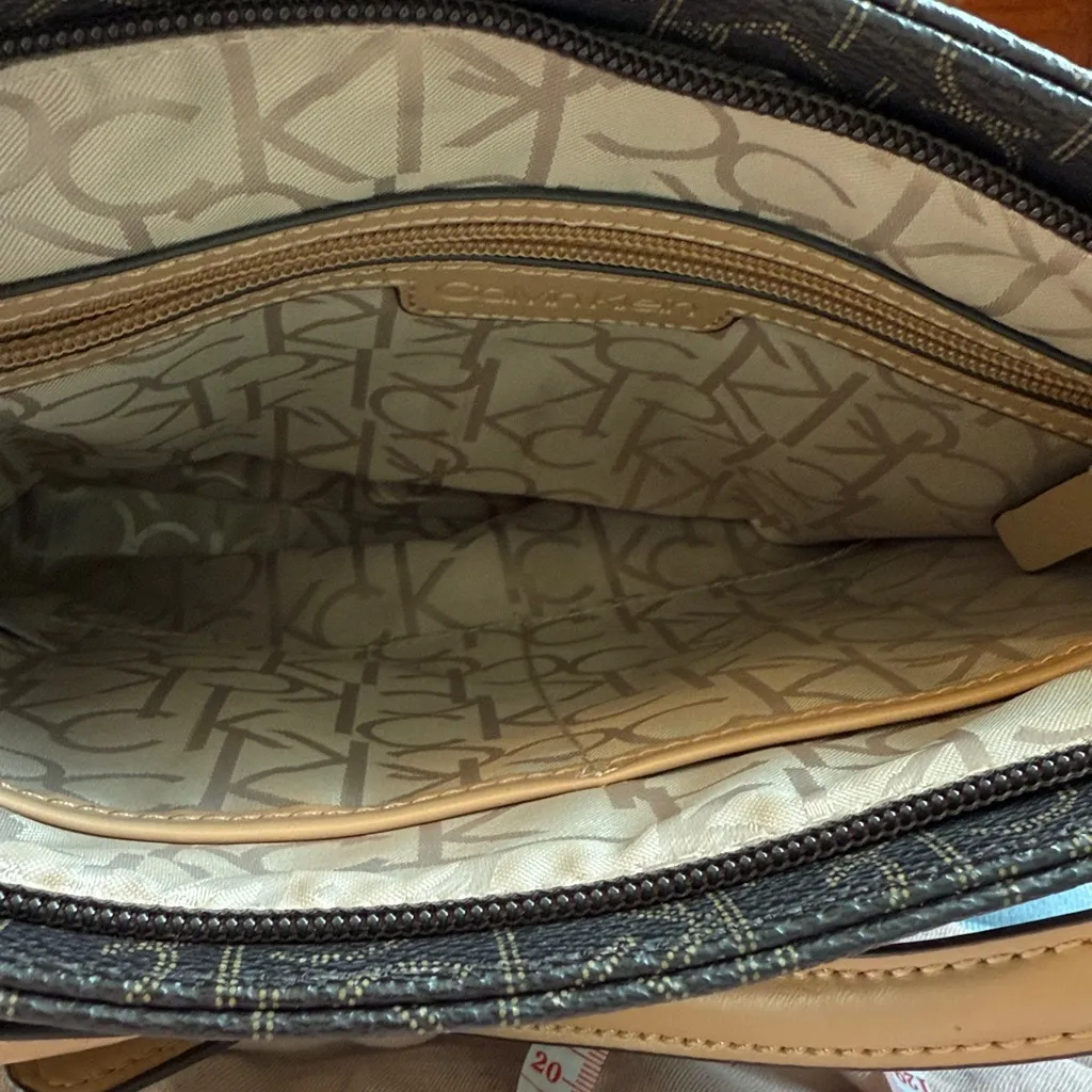 Calvin Klein Monogram Crossbody Bag Brown Beige‎ Tan Adjustable Strap - Image 4