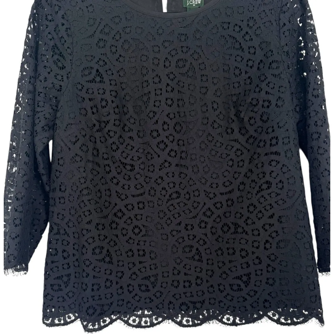 J. Crew Women's Black Eyelet Lace 3/4 Sleeve Blouse Top Size 8 Preppy Feminine - Image 6