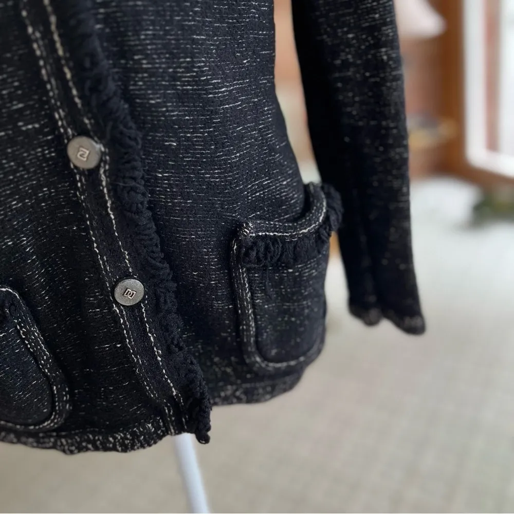 Doncaster Cardigan Fringe Black Wool Blend Sweater S Dressy Lunch Party Work - Image 7