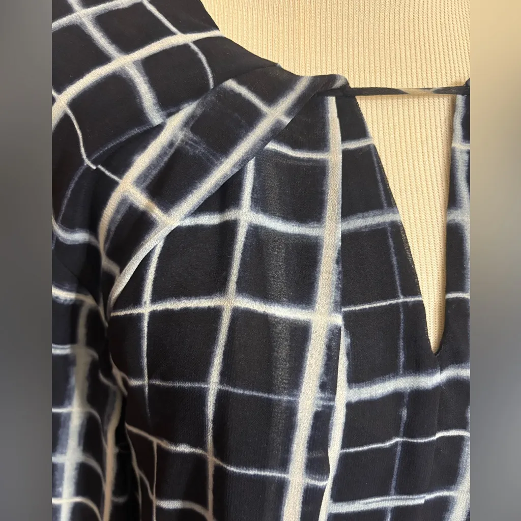 Calvin Klein Womens Blue Windowpane Plaid Long Sleeve Blouse Size M Career Work - Image 3