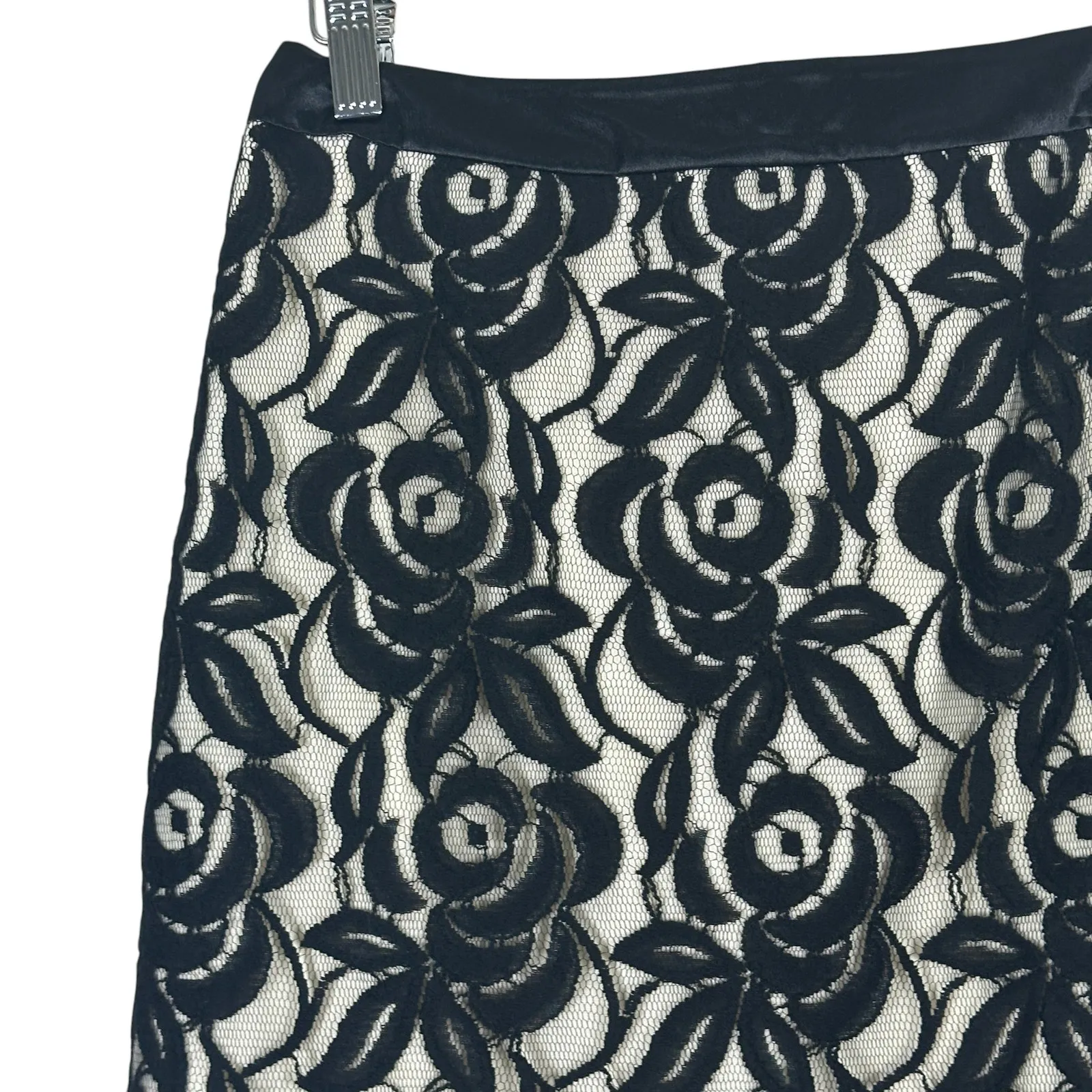 Ann Taylor Pencil Skirt Womens 0P Black Cotton Lace Floral Elegant Formal Witchy - Image 2