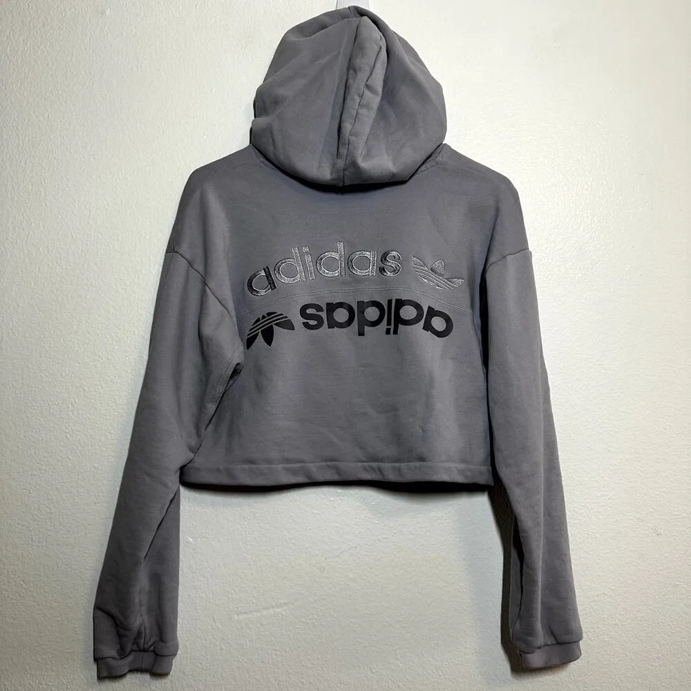 Adidas Original RYV Cropped Hoodie Back Chest Print Logo Rib Knit Lilac Small - Image 7