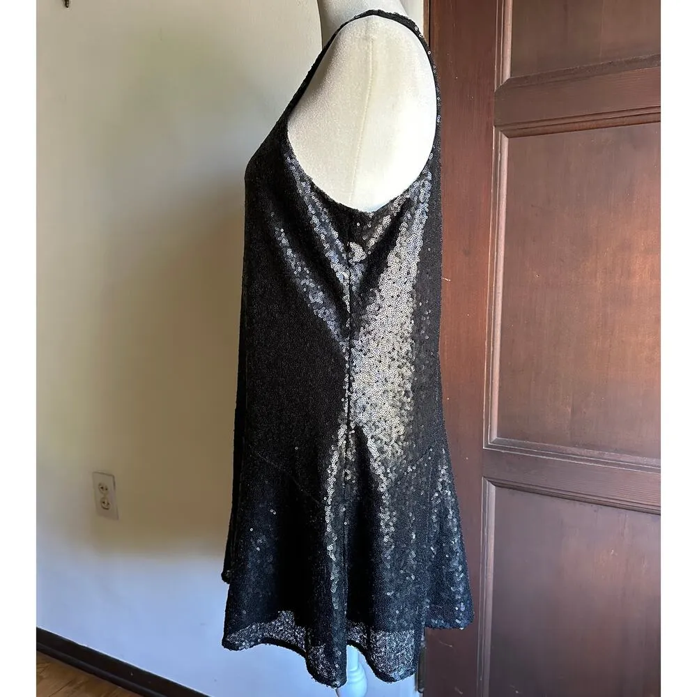 FREE PEOPLE Liquid Shine Black Sequin High Neck Cocktail mini dress Extra Small - Image 5