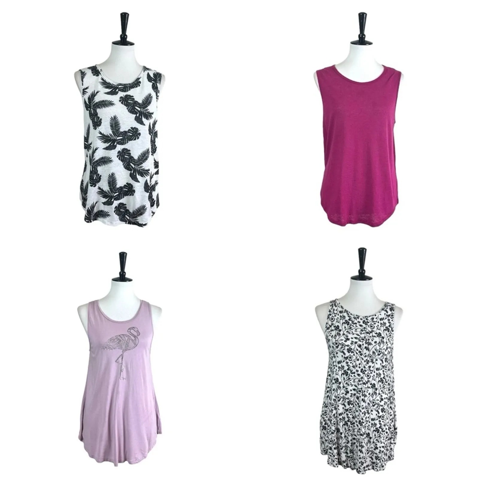 Old Navy Women’s Bundle of 4 Tank Tops Tie Back Palm Print Hot Pink Size Medium - Image 3