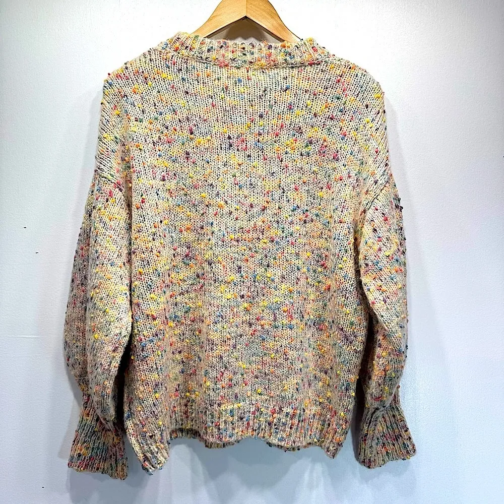 Multicolor Confetti Knit Oversized Balloon Sleeve Sweater Size Medium Mainstrip - Image 3
