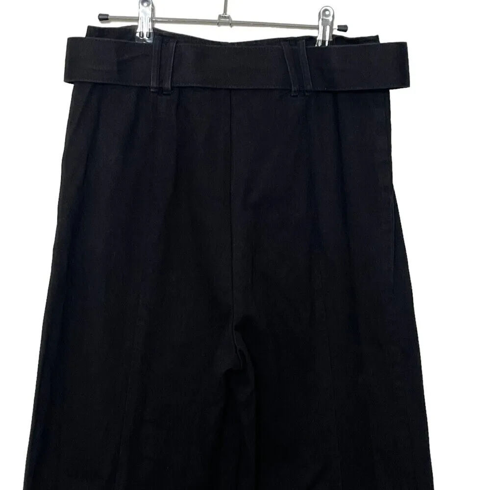 INTERMIX Franny Wide Leg Cropped Pants Belted Black Cotton Women’s Size 8 - Image 6