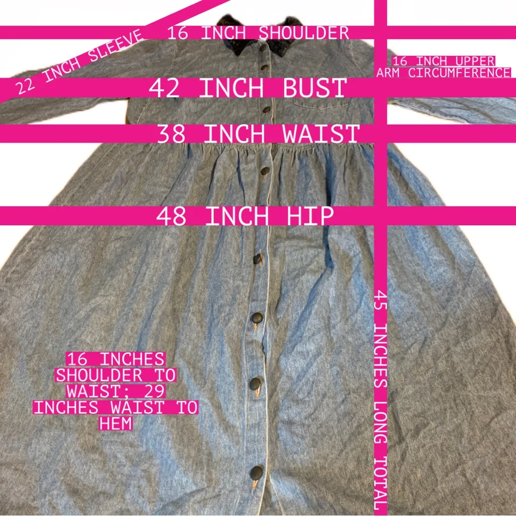 VINTAGE 1990'S YOU BABES DENIM COTTON BABY DOLL DRESS W/ VELOUR COLLAR (18) Blue - Image 10