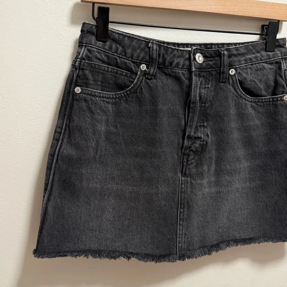 free people black washed denim mini skirt distressed raw hem moto indie sleaze 2 - Image 4