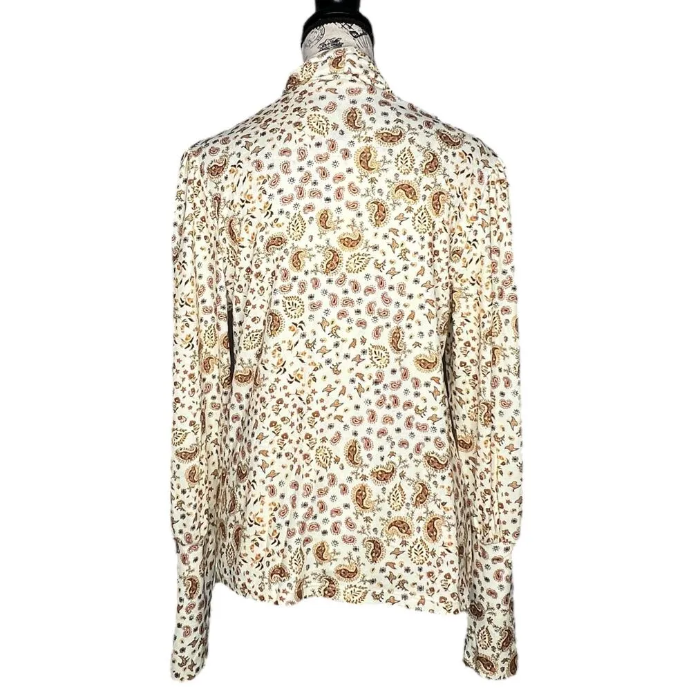 Les Serein MEDIUM Puffy Shoulder Detail Turtleneck Pasiley Print Soft Pullover Brown - Image 5
