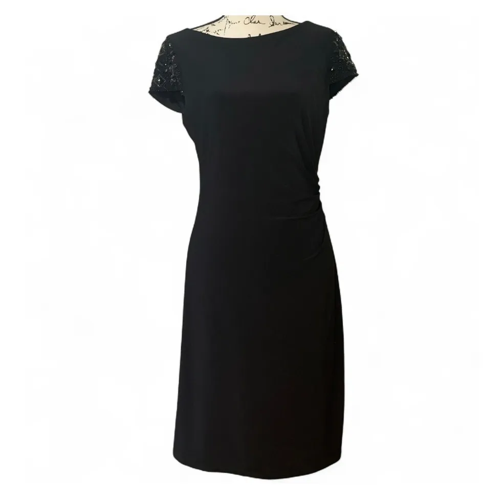 Eliza J Black Dress with Beaded Sleeves Little‎ Black Dress Party Cocktail SZ 10 - Image 2