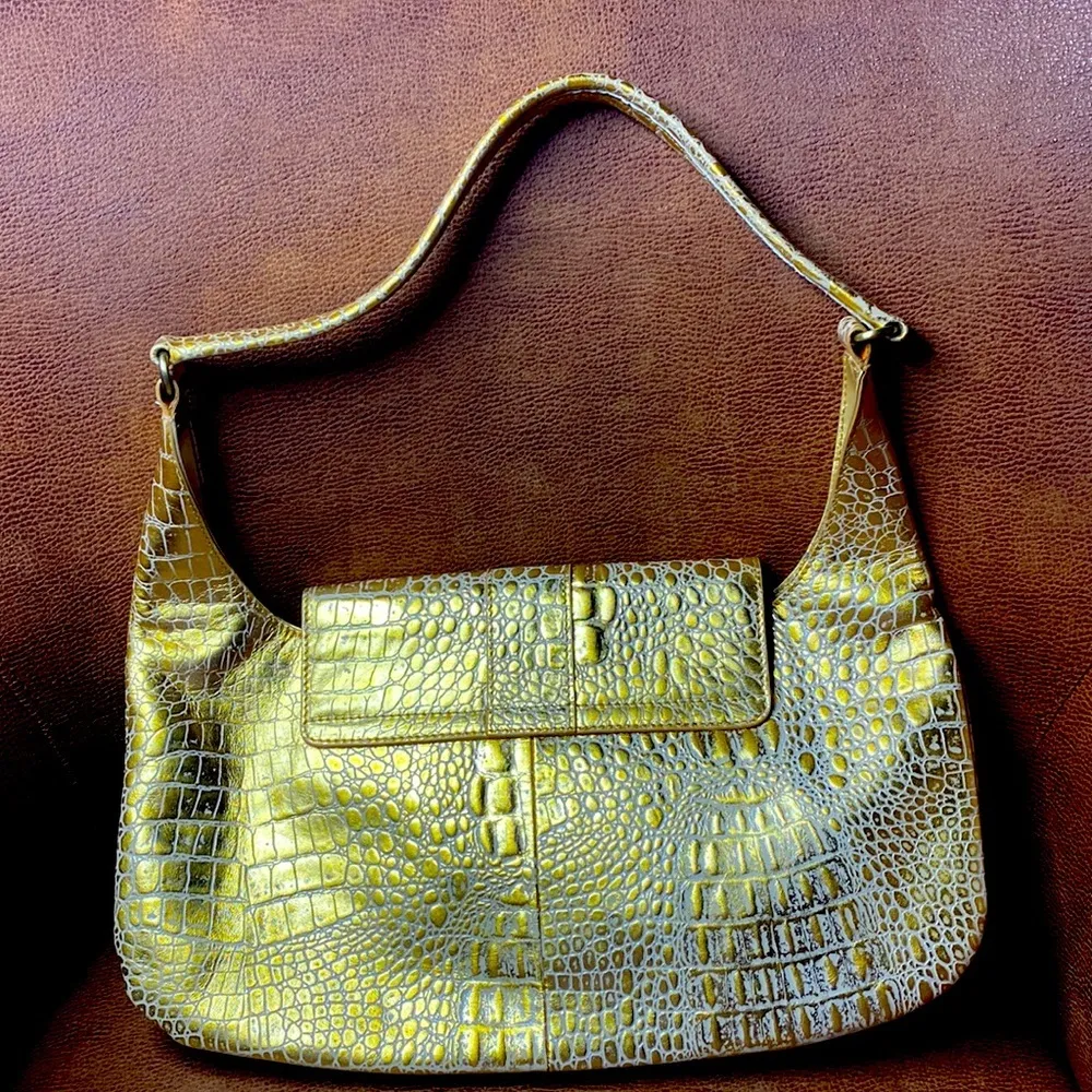 Charlie Larson Gold Croc Leather Hobo - Image 3