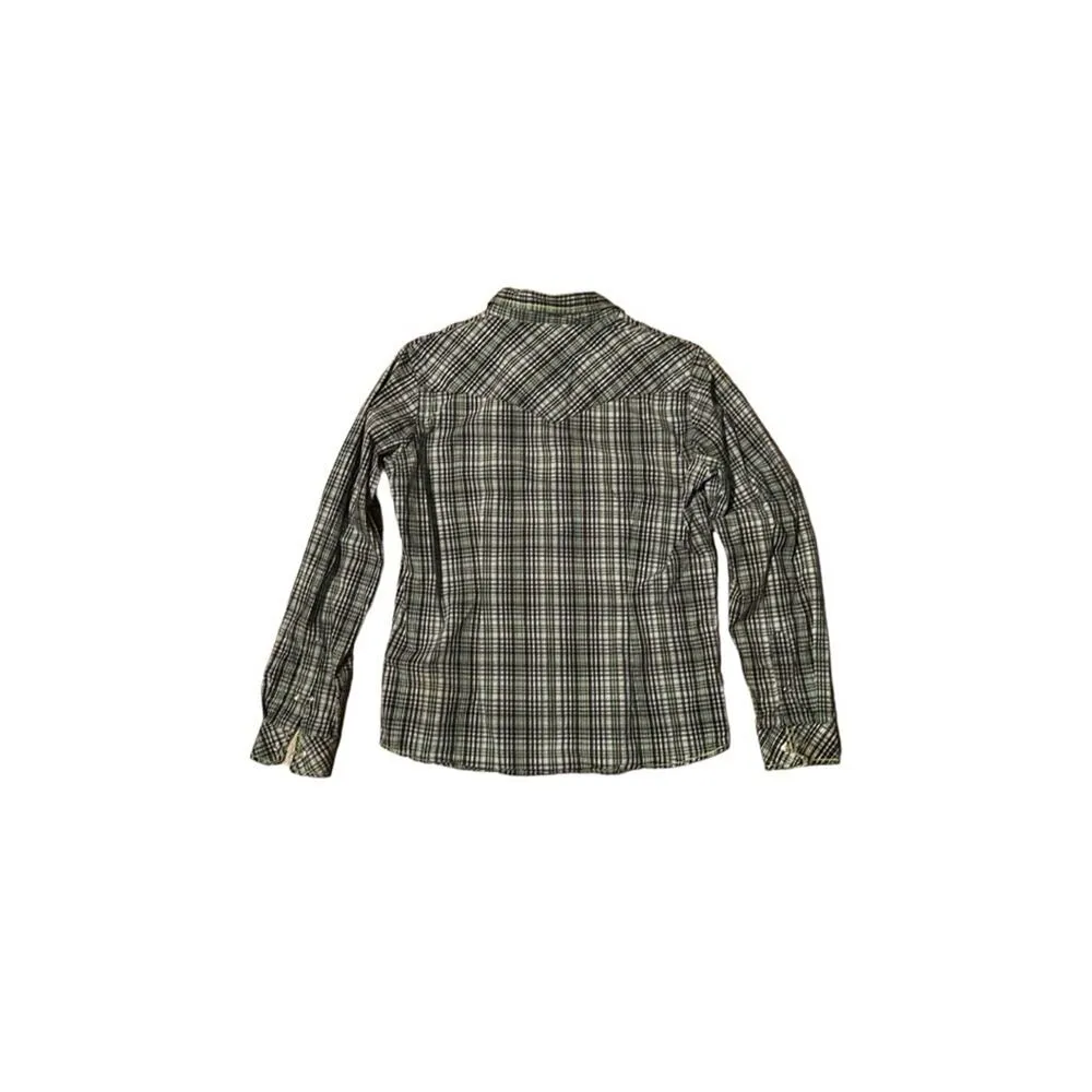 Roughstock Panhandle Button Up Shirt Womens Medium Blue Green Pattern - Image 2