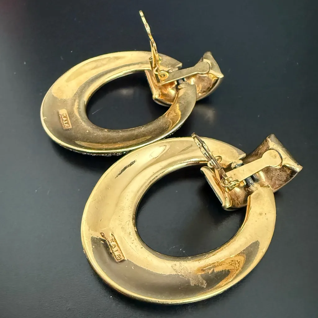 Vintage SAL Swarovski Baguette Pave Crystal Gold tone Door Knocker Clip Earrings - Image 10