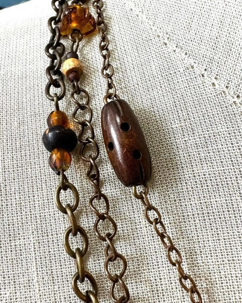Wood elephant beaded multi strand necklace - Image 4
