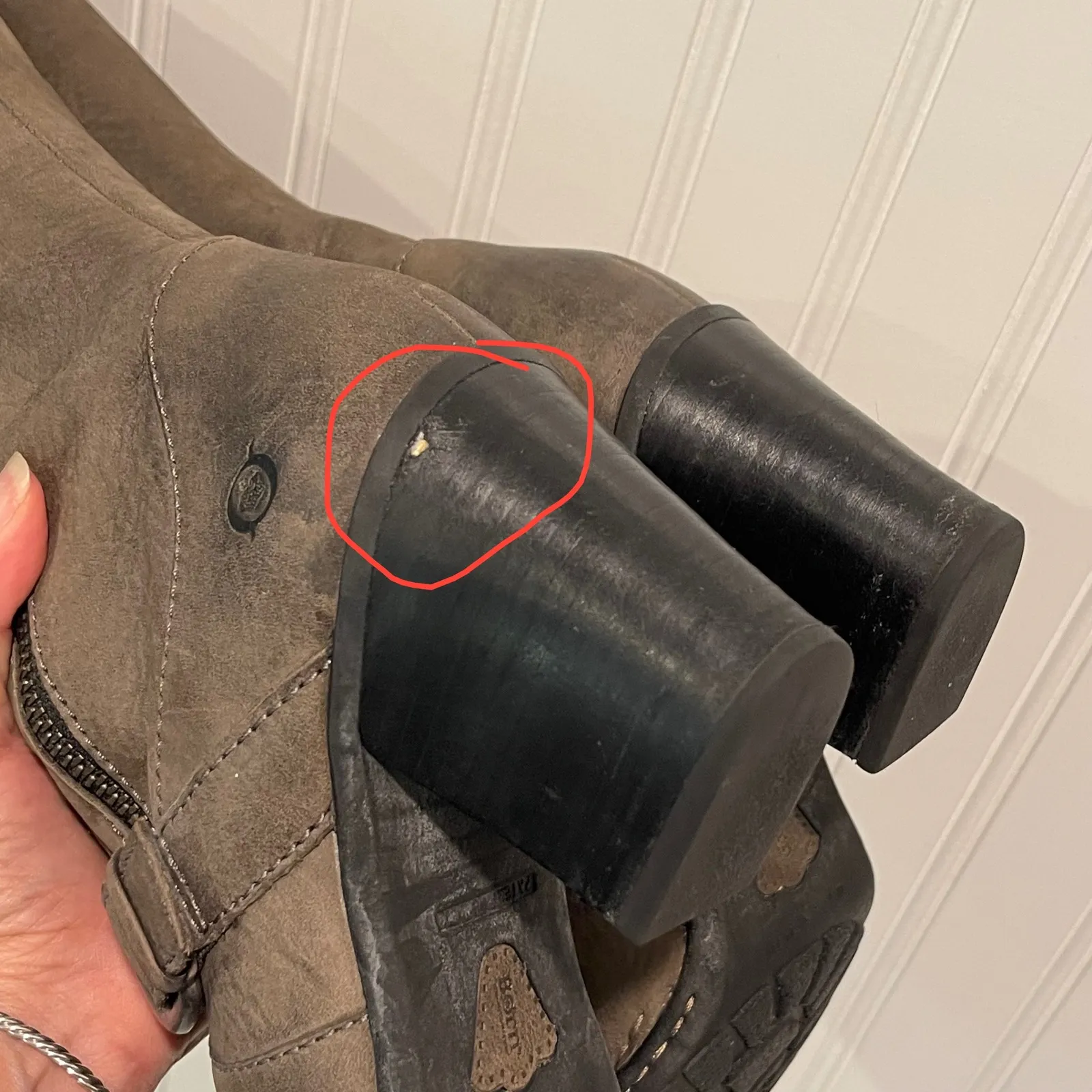 Born Women's Taupe Leather Buckle Zip‎ Knee High Heeled Boots Size 10 Brown - Image 8