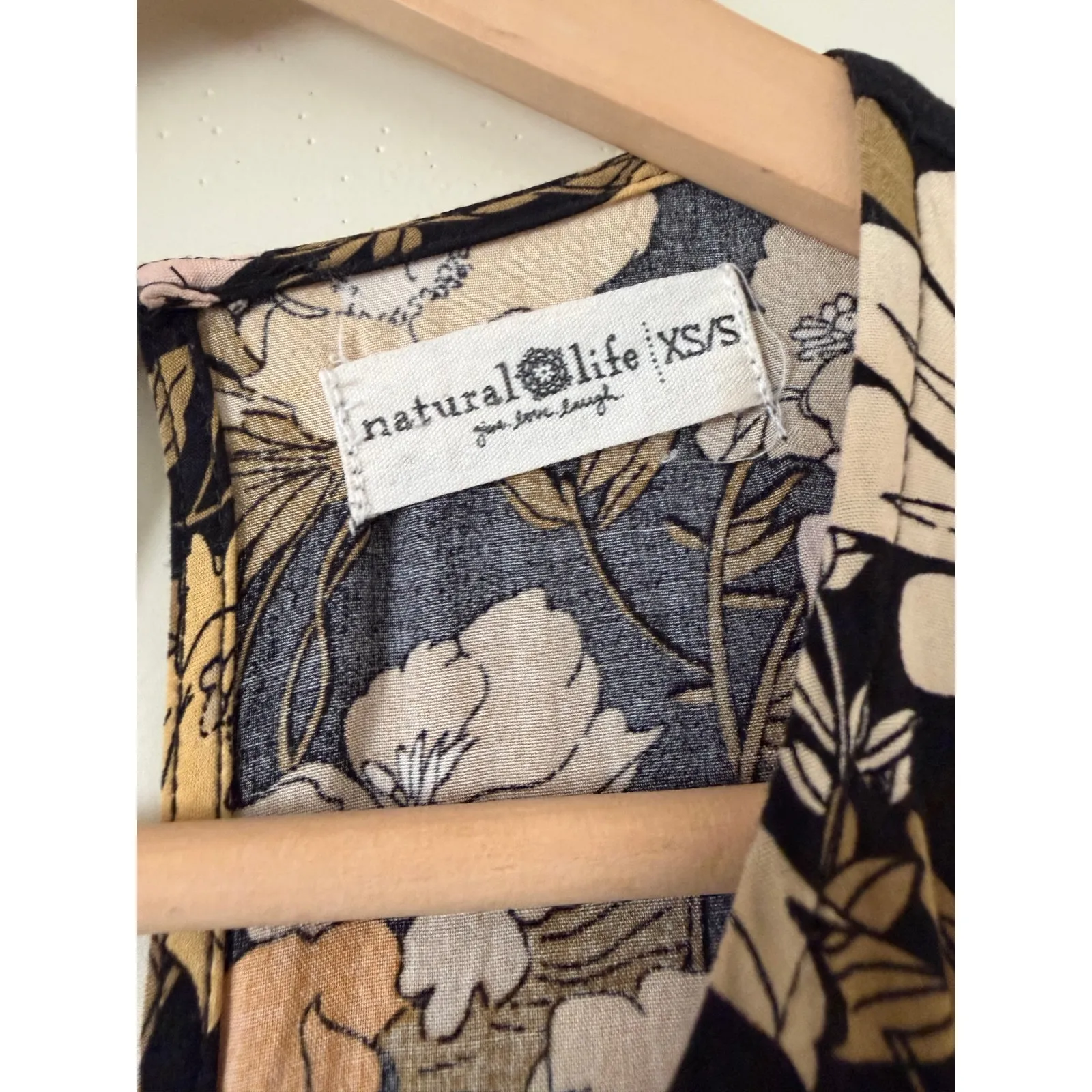 Natural Life Floral Maxi Dress XS S Black Yellow Flowers Garden Long Sleeveless - Image 3