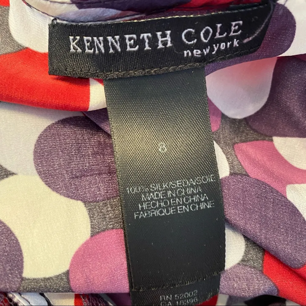 Kenneth Cole|| Multi color polka dot print silk blouse with lace trim/back slit - Image 10