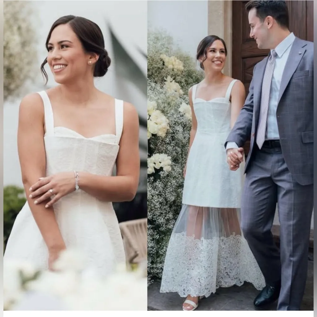 NWT Simkhai Callan Ivory Bustier Jacquard Lace Dress Removable Tulle Hem Sz 12 White - Image 2