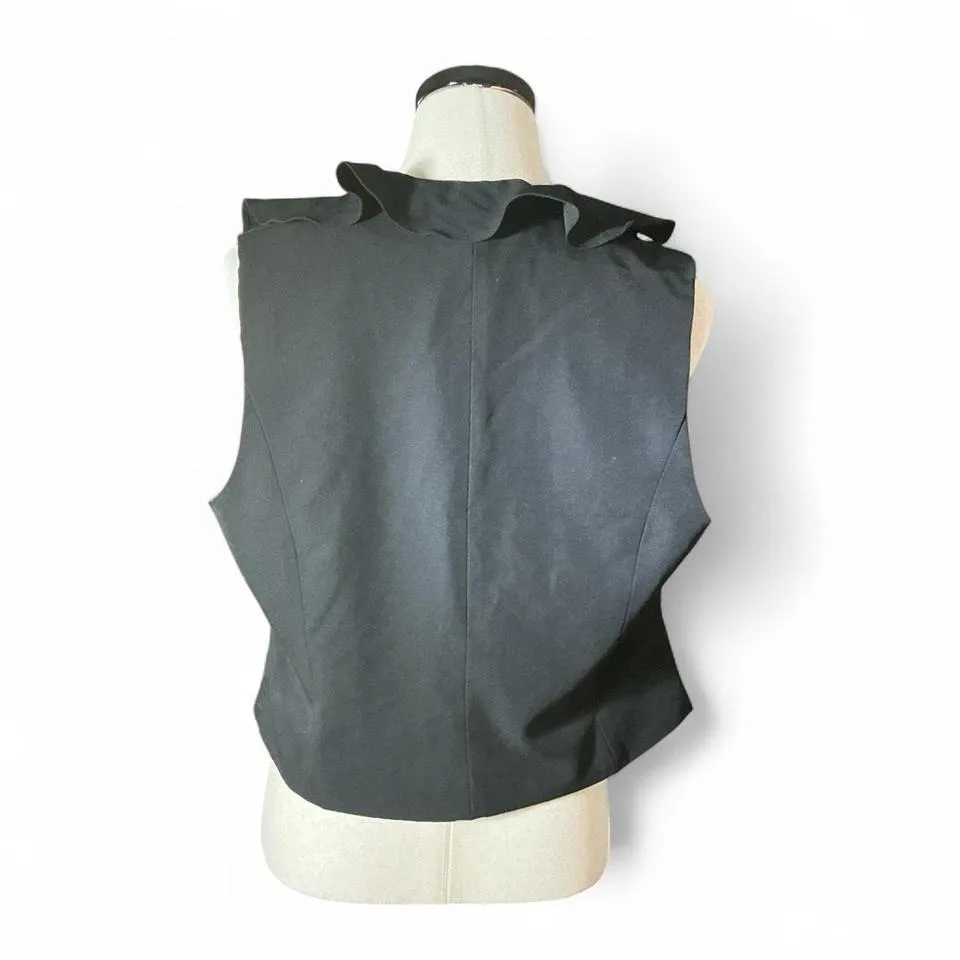Chaps Black Ruffled Collar Vest Womens Size XL Button Front Sleeveless - Image 2