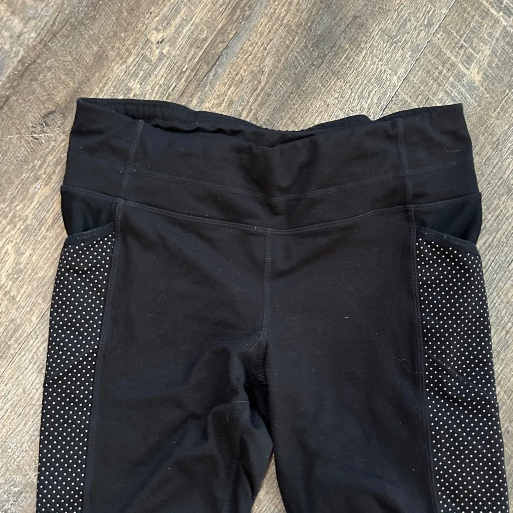 Athleta Womens Full Length Leggings S Black Polka Dot Inserts Pocket Compression - Image 3