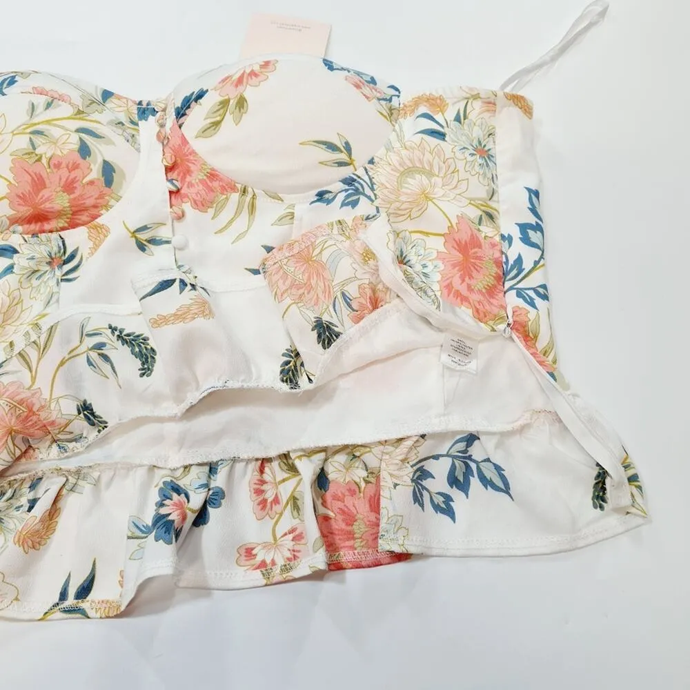 Superdown Lolita Bustier Peplum Top in White Floral XL - Image 5