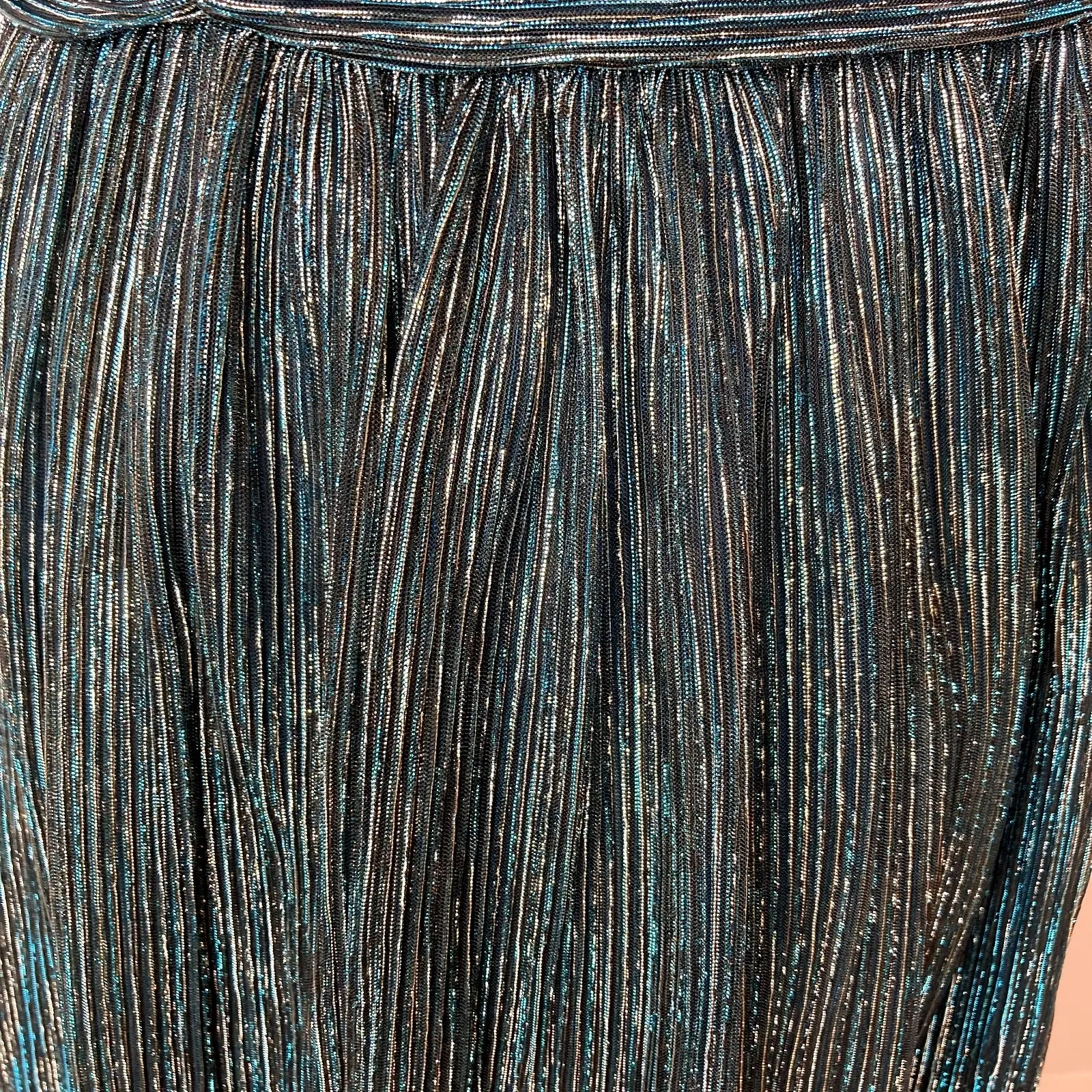 New LULUS Ailey Metallic Teal‎ Twist Back Skater Dress Womens Size L Mini Party Blue Size L - Image 8