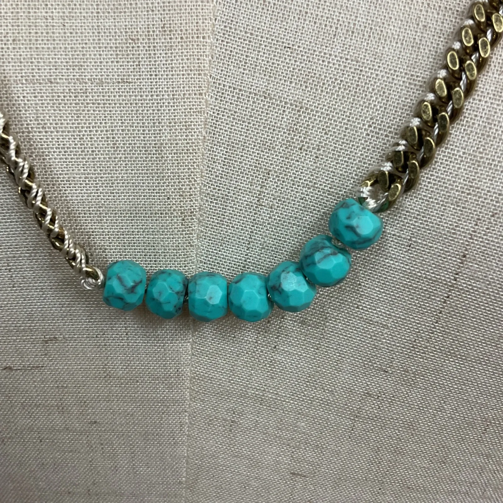 Chloe + Isabel Blue Turquoise Gold Tone Silk Cord Beaded Link Boho Necklace OZ - Image 4