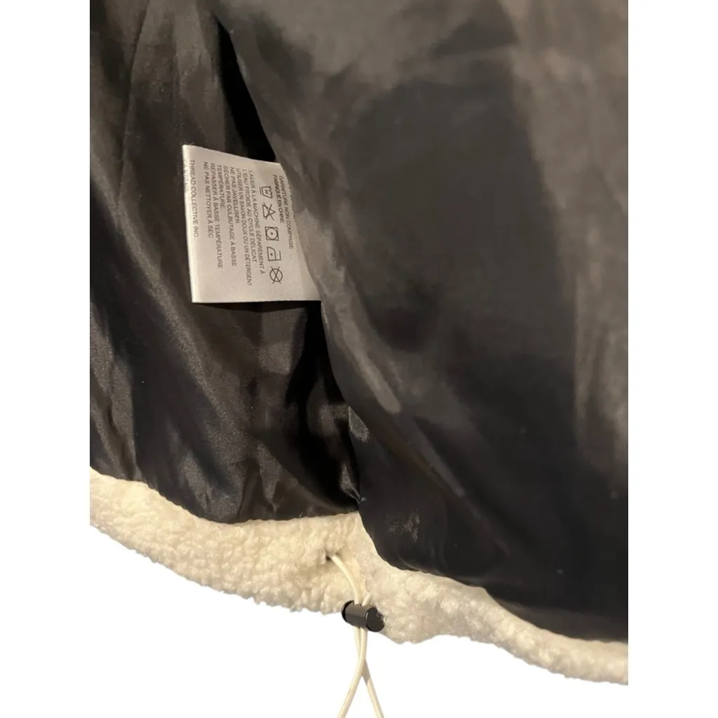 NVLT Anthropologie Berber Sherpa Puffer Jacket Size Medium Off White Lined Soft Black - Image 5