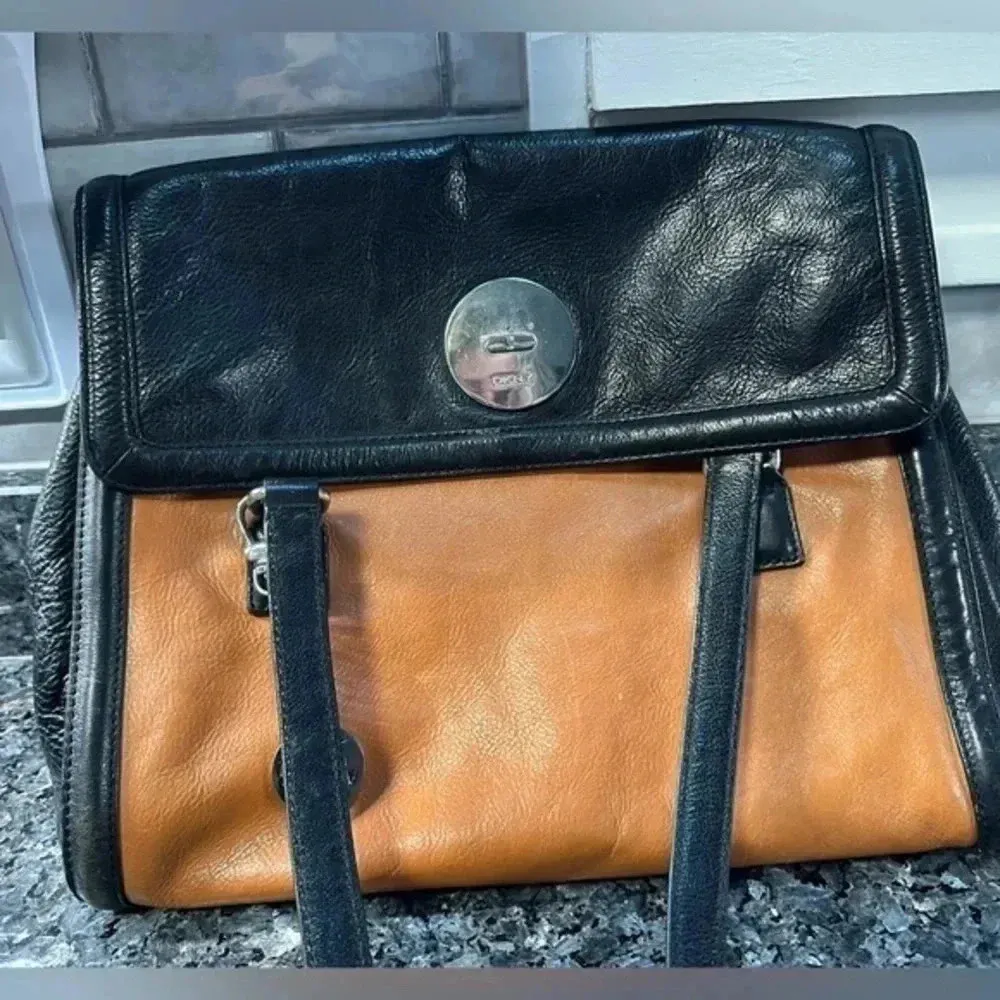 Vintage DKNY Brown & Black Color Block Leather Shoulder Bag - Image 9