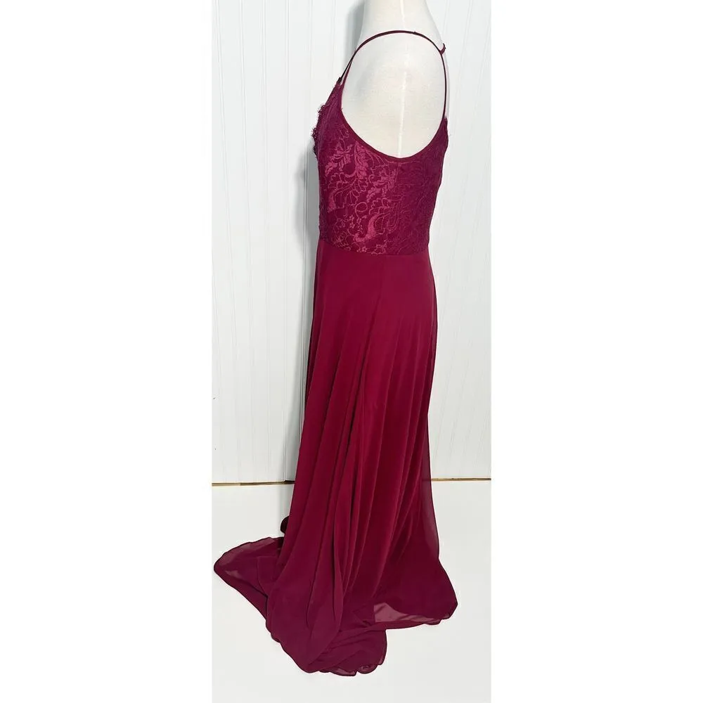 Hayley Paige Occasions Sleeveless Lace Bridesmaid Dress 52017 Maroon Red Size 10 - Image 5