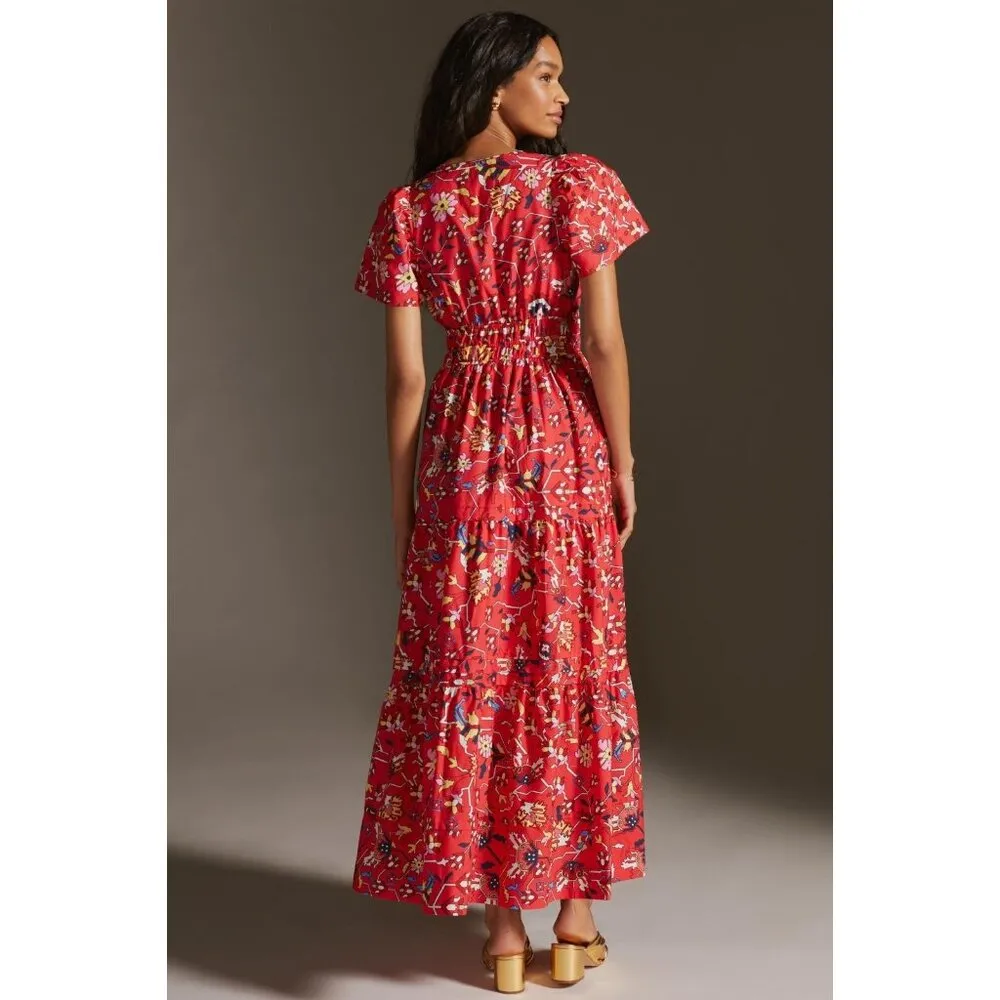 NWT Anthropologie Maeve Somerset Maxi in Red Geo Floral Print Cotton Dress XS - Image 4