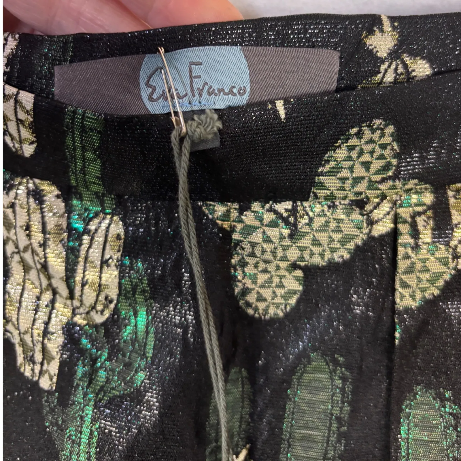 NWT Eva Franco Cactus Print High Low Midi Skirt Metallic Black Green Gold Sz 6 - Image 3