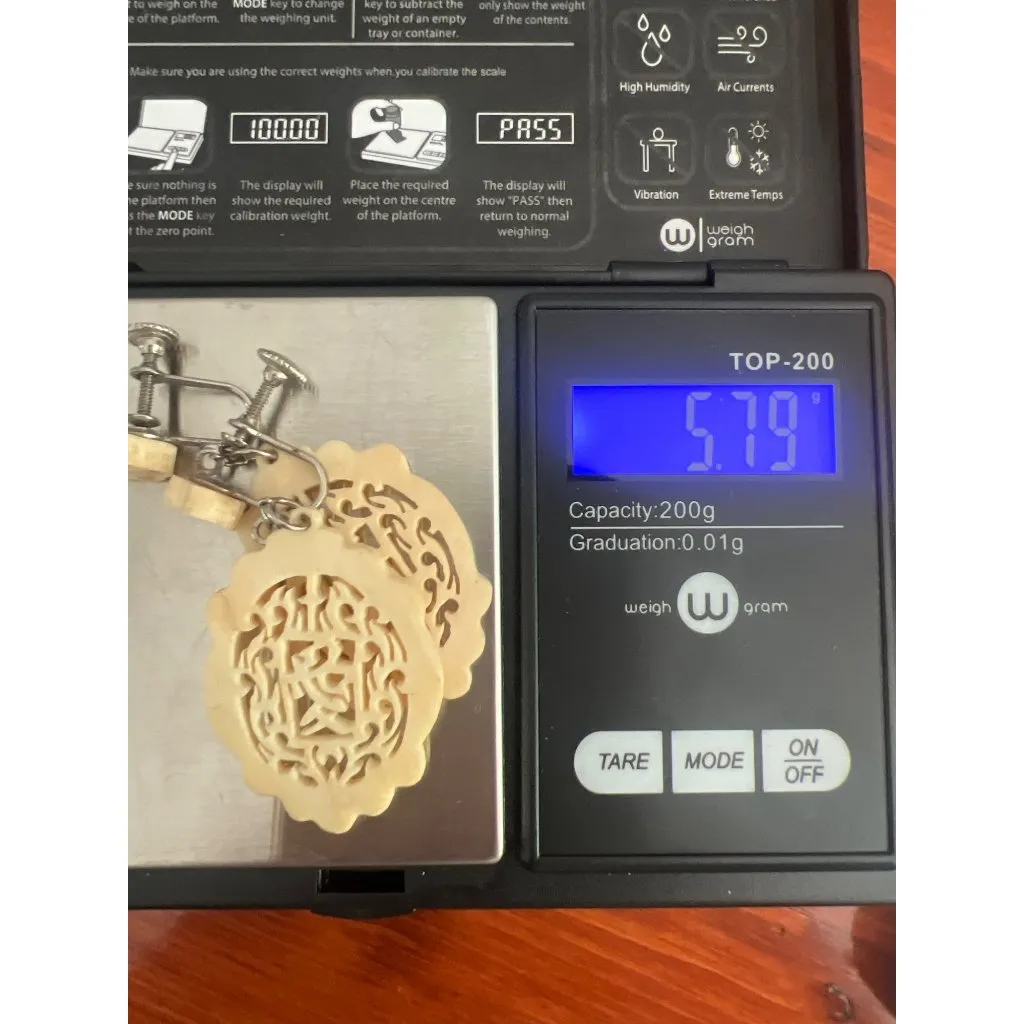 Vintage Carved Screw Back Clip On Earrings Filagree Flower 2.25" Estate 5.79g - Image 6