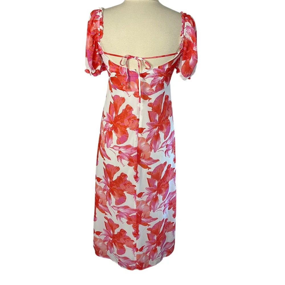 NWT‎ WAYF Felicity Floral Pink Midi Dress in Coral Pink Hibiscus, Small - Image 6