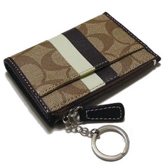 COACH Brown Heritage Stripe Keychain Wallet - Image 2