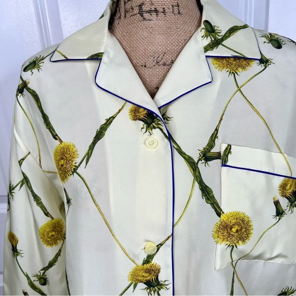 Sz 8 BURBERRY 100% Silk Floral silk poplin pajama shirt NWT $2090 MSRP - Image 7