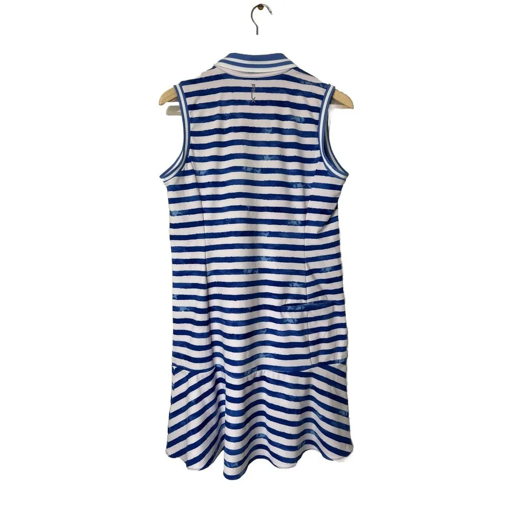RLX Ralph Lauren V-Neck  Striped Blue Women's Golf Skirt Dress Country Club Sz M - Image 3