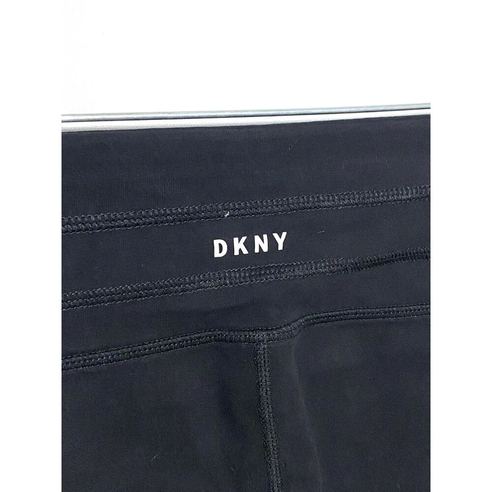 DKNY Sport Black Leggings Pink Spell Out Logo Tape Drawstring Pull On Womens M - Image 6